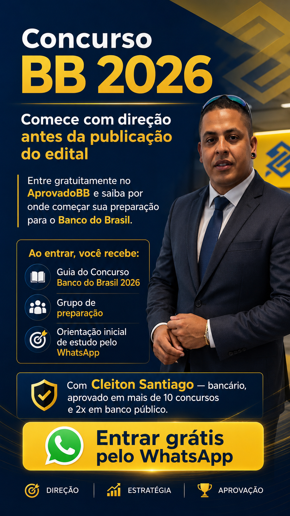 Cleiton Santiago em pé com a proposta do AprovadoBB