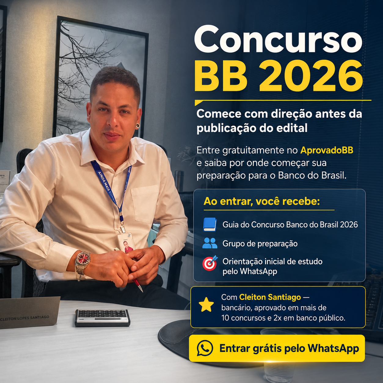 Cleiton Santiago na mesa com a proposta do AprovadoBB
